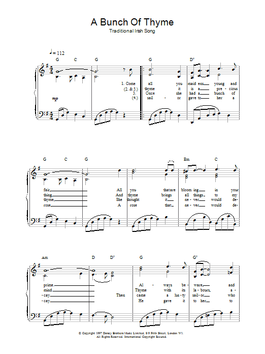 Produktgalerie: Seite 1 von 1 A Bunch Of Thyme, Irish Folksong, Gesang, Gitarre, Klavier
