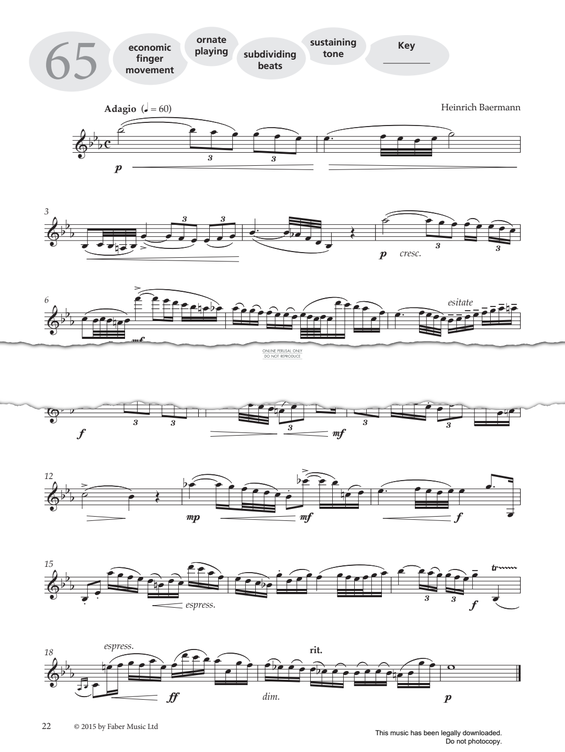 Product gallery: Page 1 of 1 Study No.65 'Adagio' (from 'More Graded Studies For Clarinet Book Two'), Carl Baermann