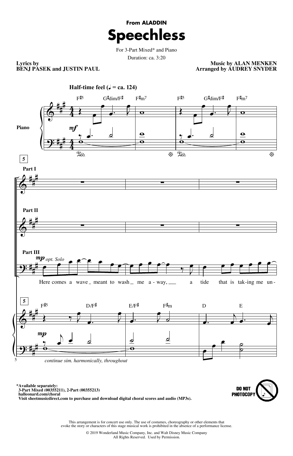 Product picture to: Speechless (from Disney's Aladdin) (arr. Audrey Snyder)