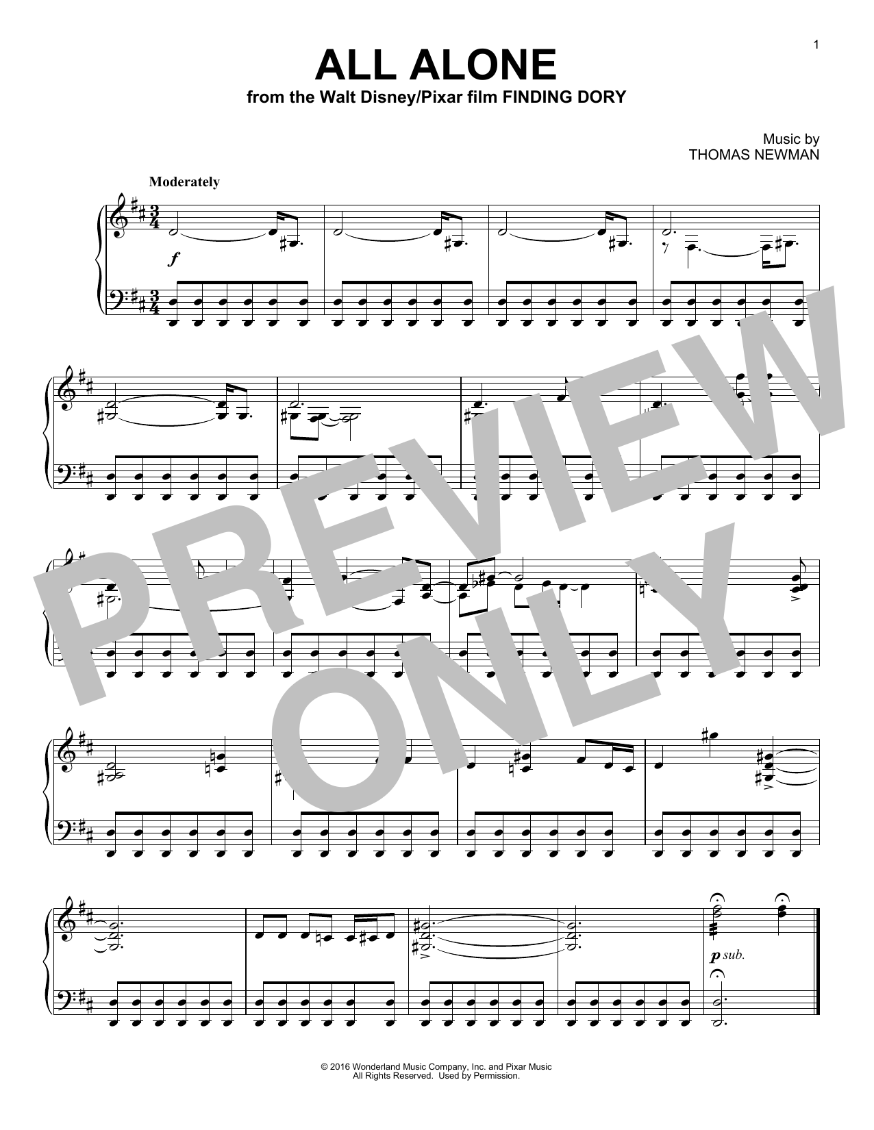 Product gallery: Page 1 of 1 All Alone (from Finding Dory), Thomas Newman