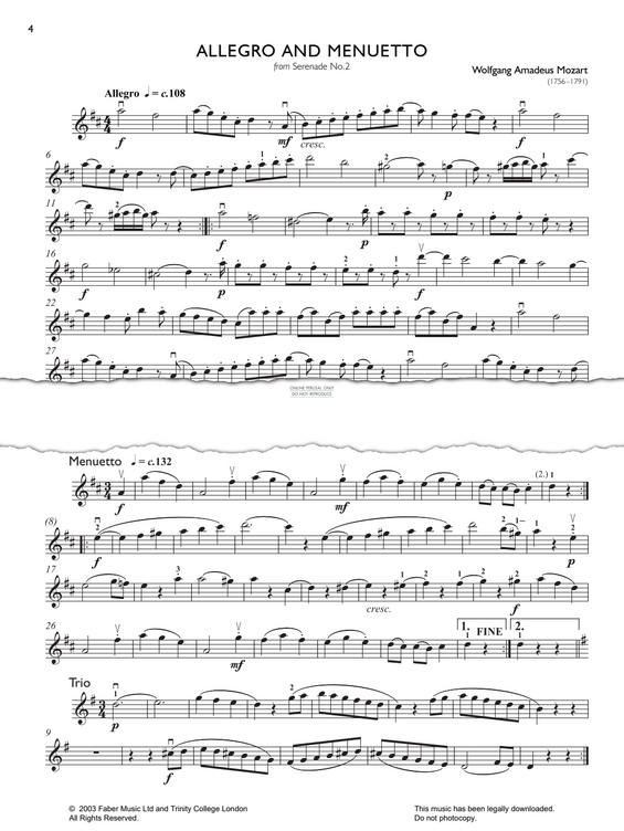 Product gallery: Page 1 of 1 Allegro And Menuetto (from Serenade No.2), Wolfgang Amadeus Mozart