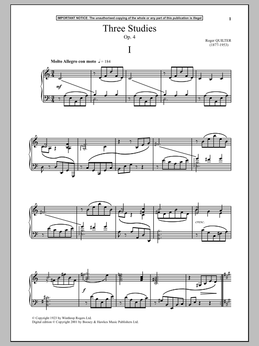 Product gallery: Page 1 of 1 Three Studies, Op. 4, I., Roger Quilter