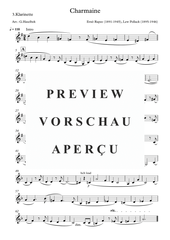 gallery: Charmaine, , Clarinet Quartet 3x Clarinet In Bb and Bass Clarinet