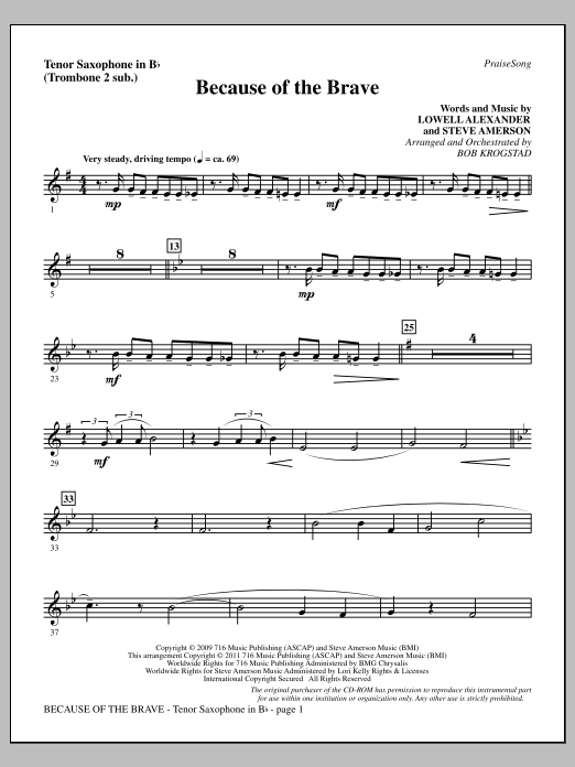 Product picture to: Because Of The Brave - Tenor Sax (sub. Tbn 2)