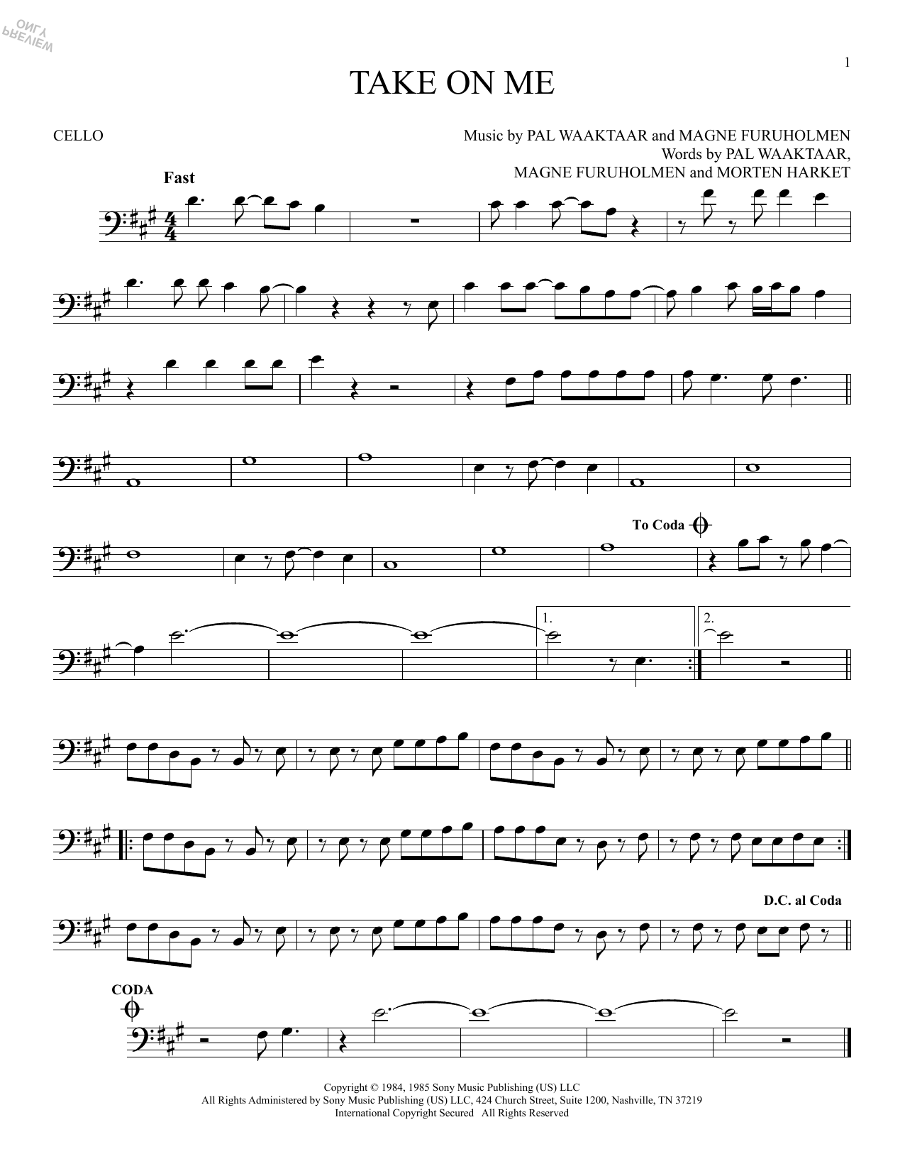 Produktgalerie: Seite 1 von 1 Take On Me, a-ha, Violoncello