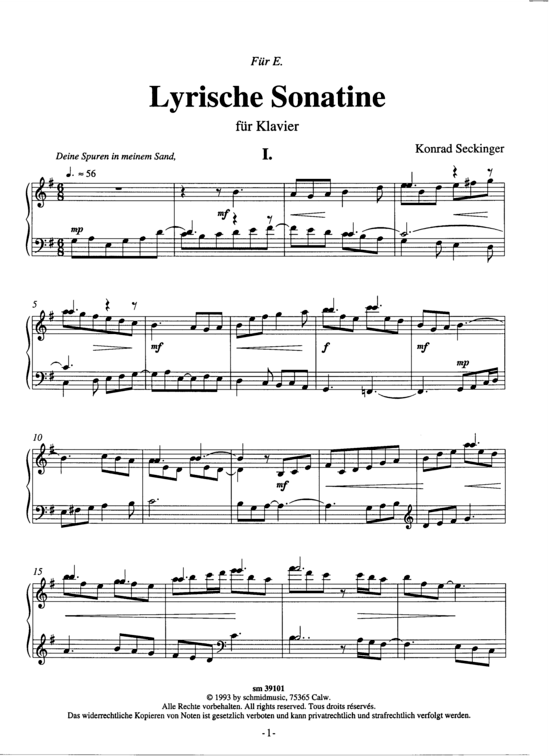 Product picture to: Lyrische Sonatine Konrad Seckinger (3 Sätze)