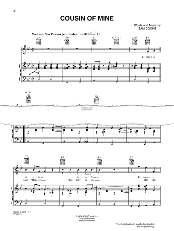 Produktgalerie: Seite 1 von 1 Cousin Of Mine, Sam Cooke, Gesang, Gitarre, Klavier