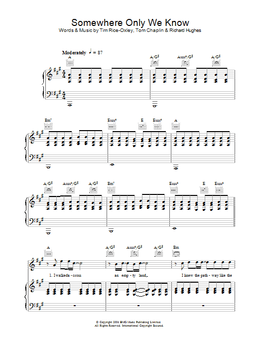Produktgalerie: Seite 1 von 1 Somewhere Only We Know, Keane, Gesang, Gitarre, Klavier