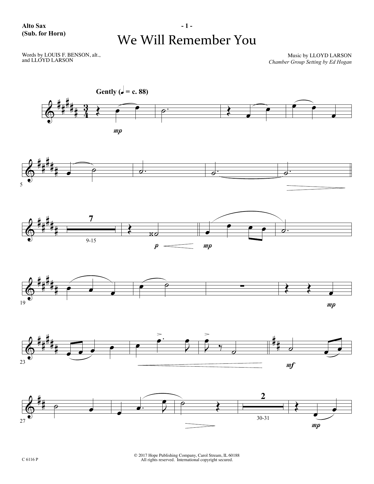 Product picture to: We Will Remember You - Alto Sax