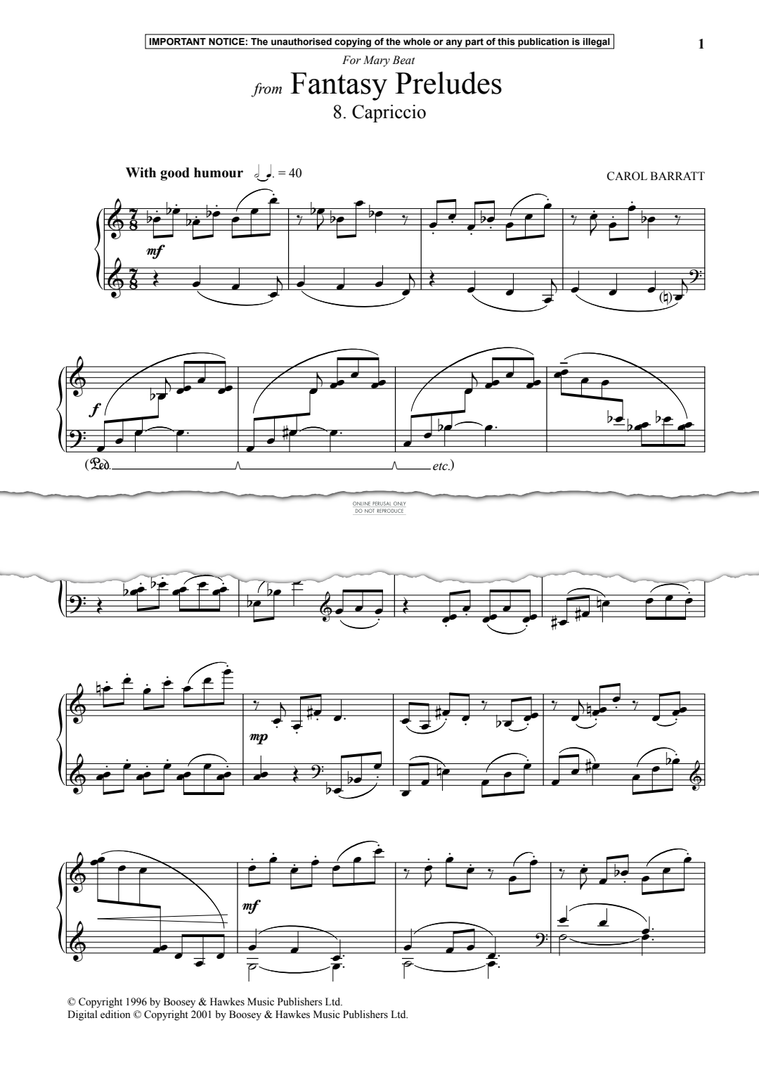 Produktgalerie: Seite 1 von 1 Capriccio from Fantasy Preludes, Carol Barratt, Klavier