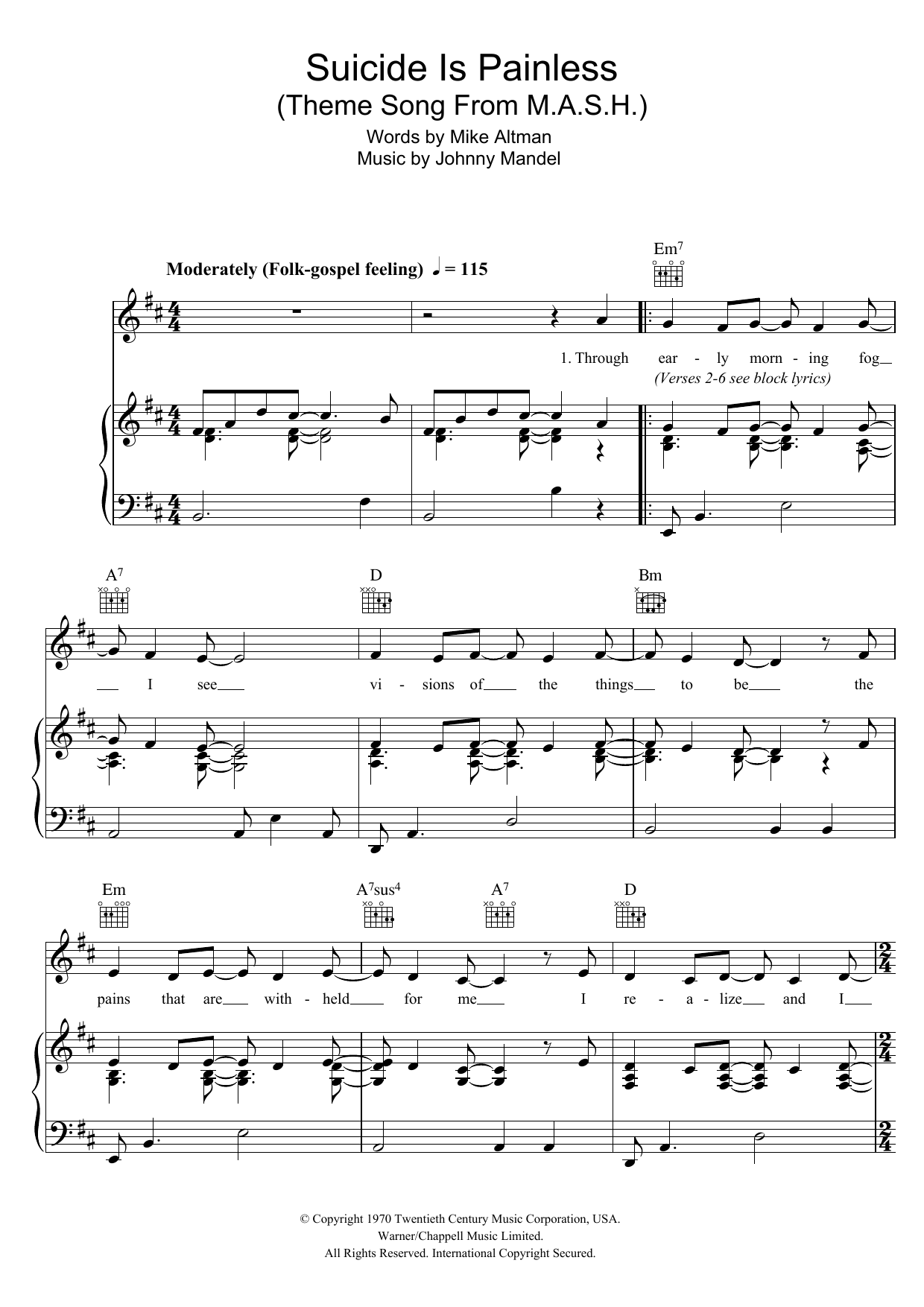 Product picture to: Song From M*A*S*H (Suicide Is Painless)