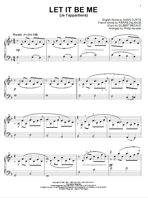 Product gallery: Page 1 of 1 Let It Be Me (Je T'appartiens) (arr. Phillip Keveren), Elvis Presley