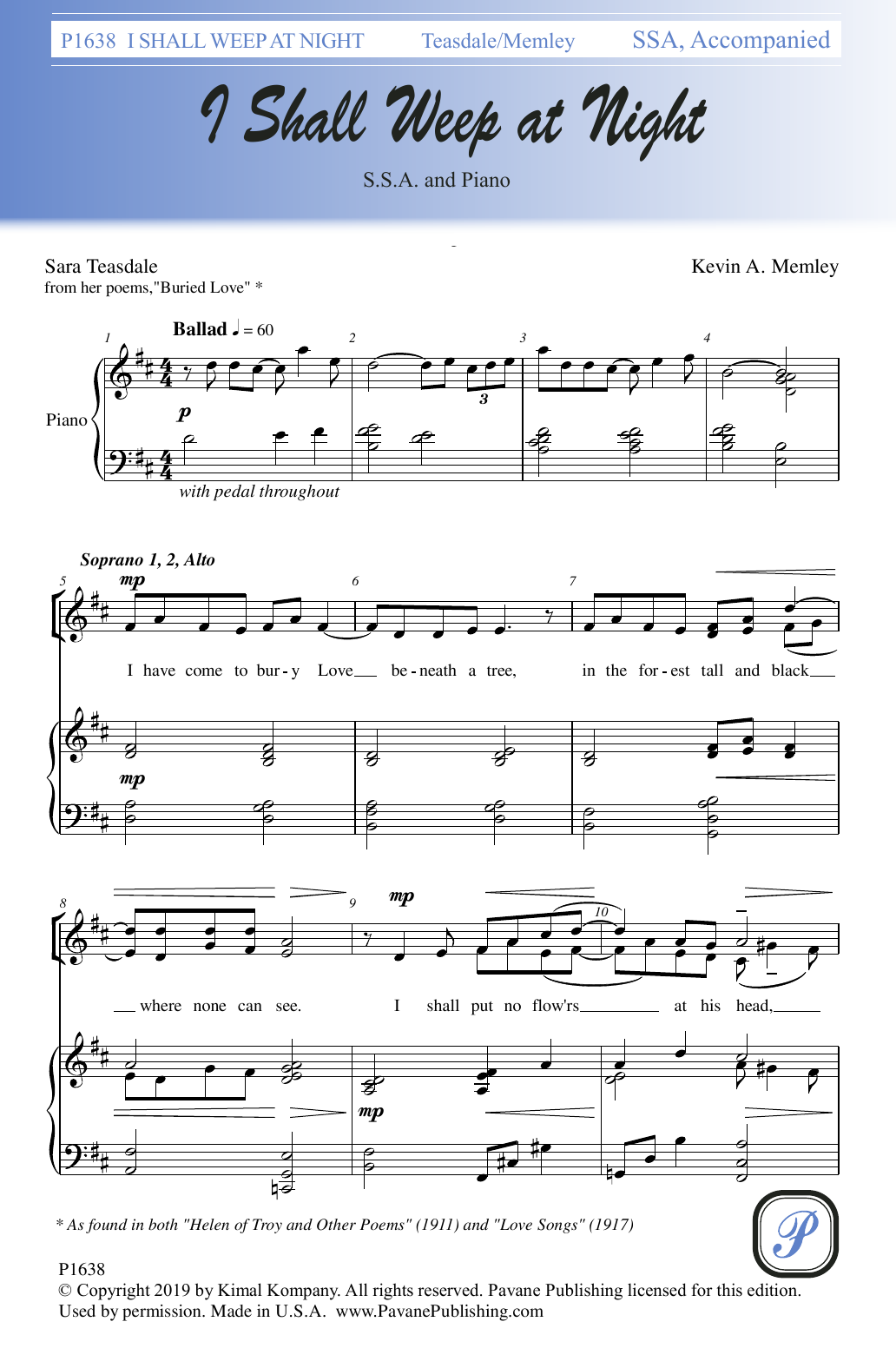 Produktgalerie: Seite 1 von 1 I Shall Weep at Night, Sara Teasdale and Kevin A. Memley, Chor