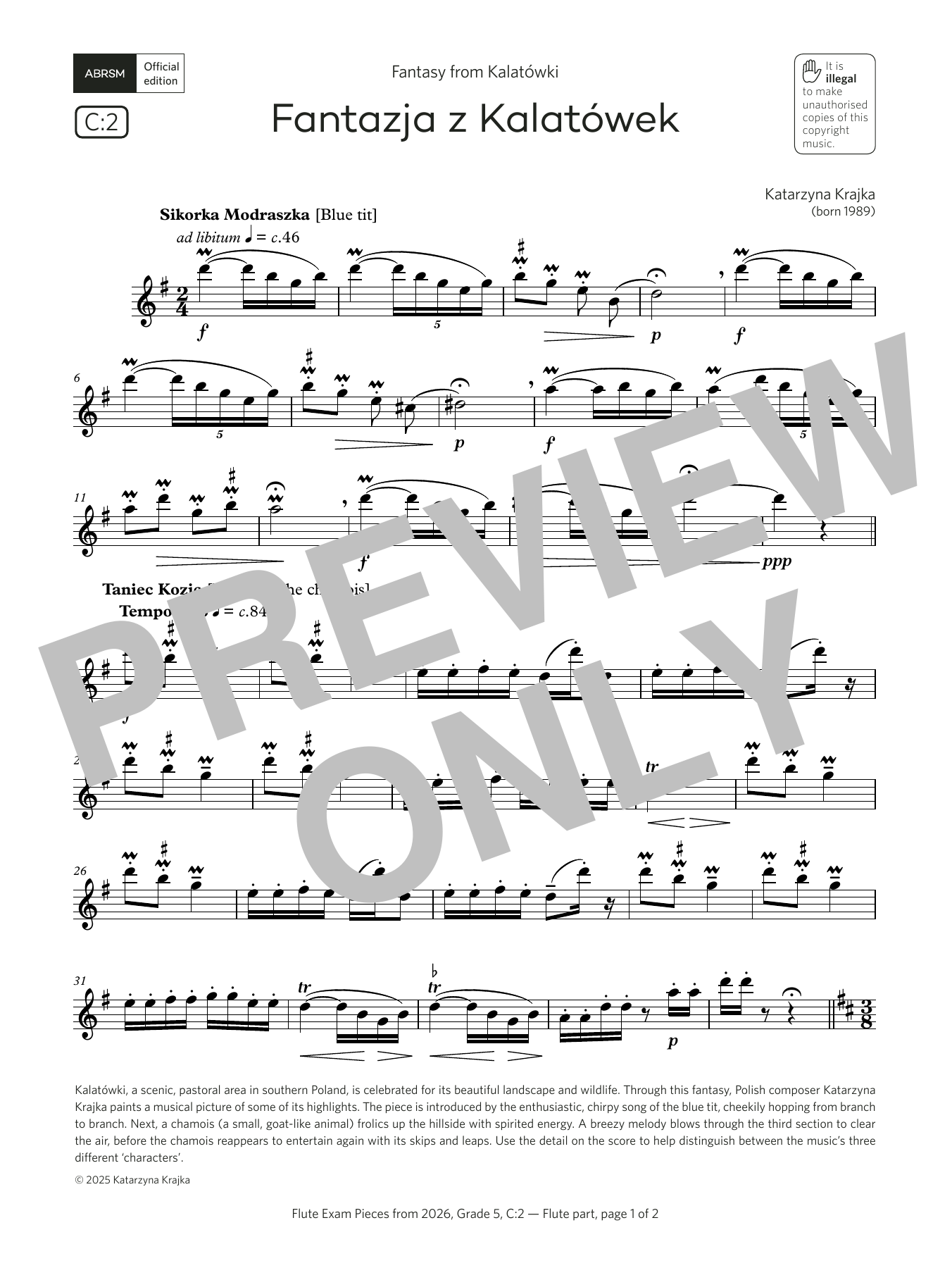 Product gallery: Page 1 of 1 Fantazja z Kalatówek (Grade 5, list C2, from the ABRSM Flute Syllabus from 2026), Katarzyna Krajka