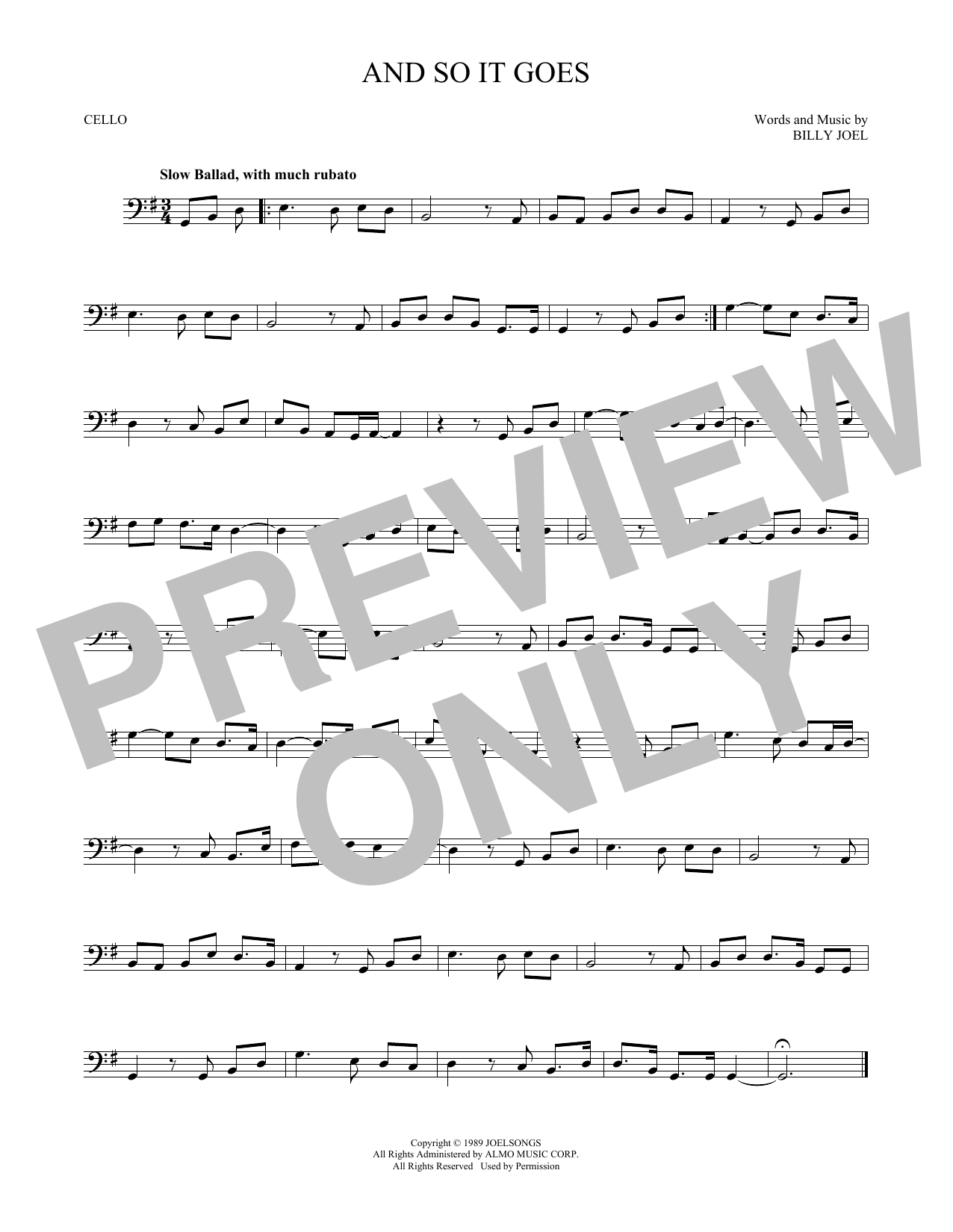 Produktgalerie: Seite 1 von 1 And So It Goes, Billy Joel, Violoncello