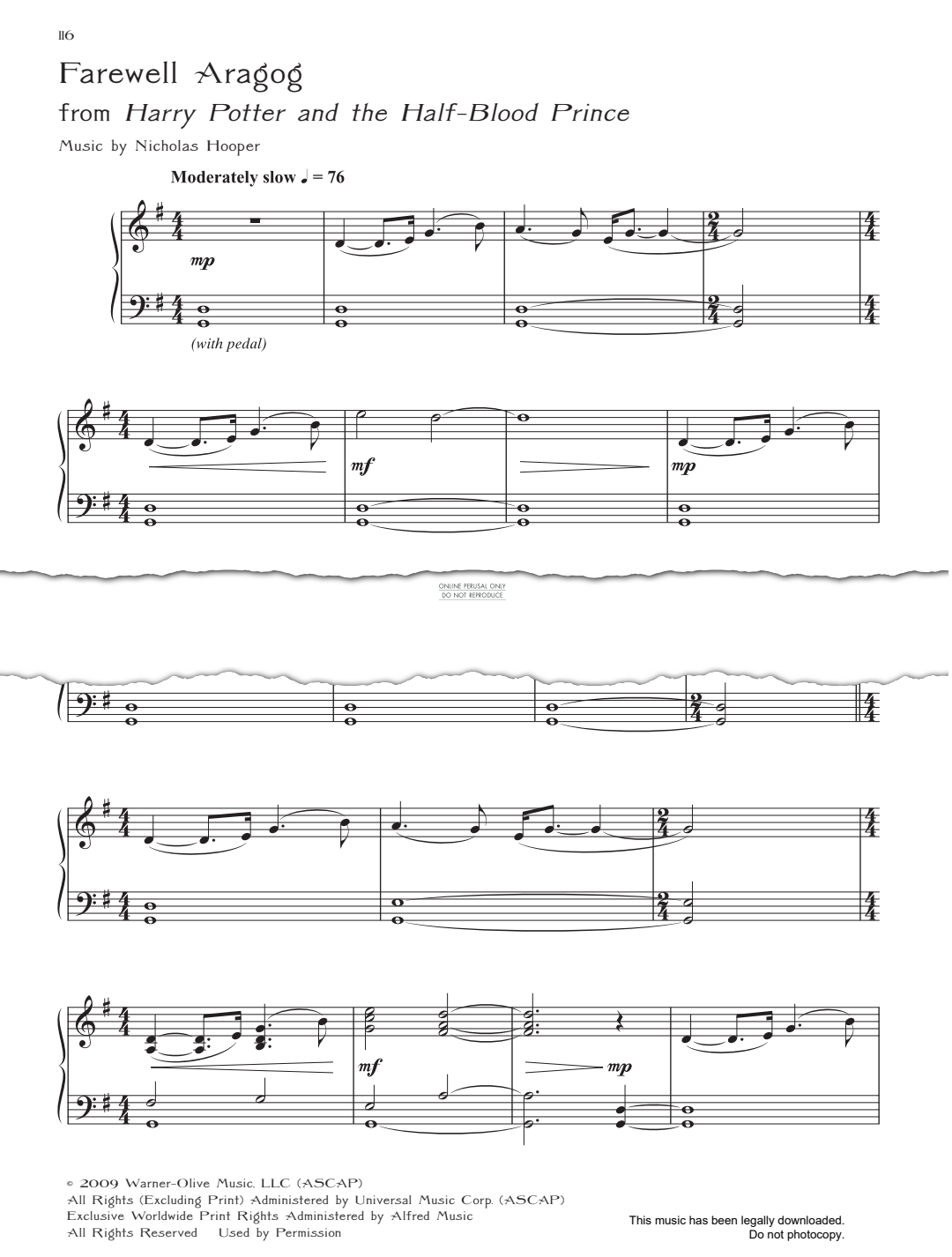 Produktgalerie: Seite 1 von 1 Farewell Aragog (from 'Harry Potter And The Half Blood Prince'), Nicholas Hooper, Klavier