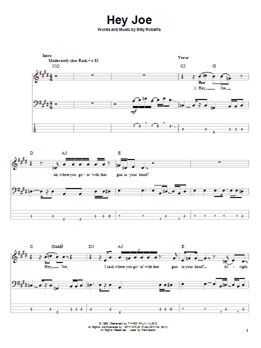 Produktgalerie: Seite 1 von 1 Hey Joe, Jimi Hendrix, E-Bass