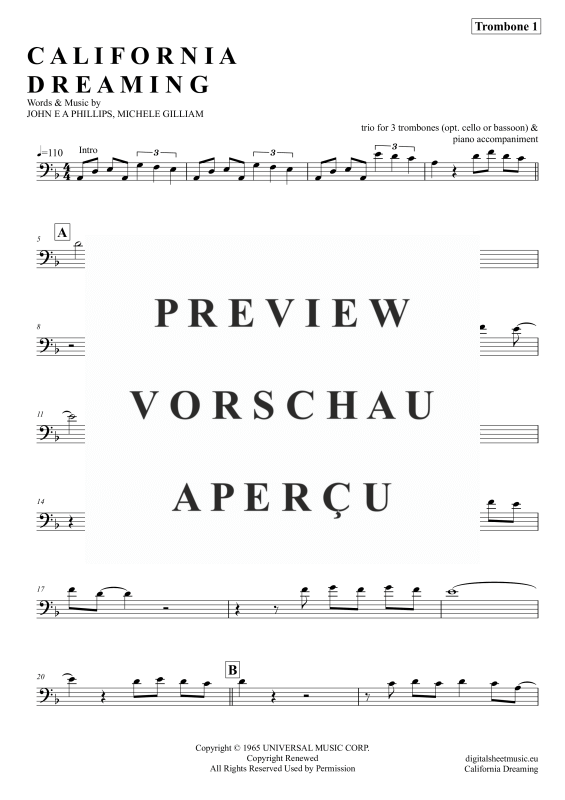 gallery: California Dreamin, Mamas & Papas, (Posaunen Trio + Klavier)