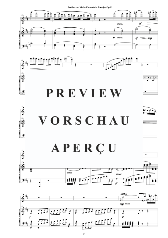 Produktgalerie: Seite 6 von 11 Violin Concerto in D major Op.61 for Violin and Piano - Score and Part, , Violine und Klavier