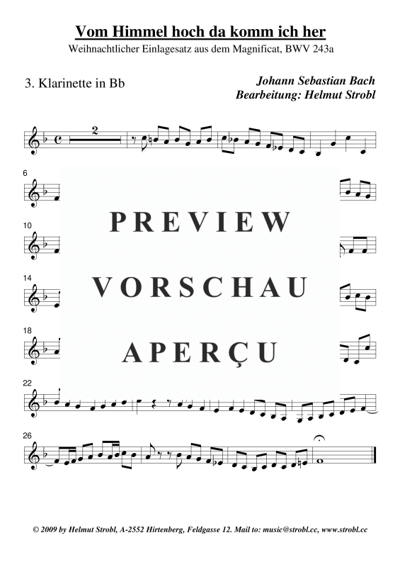 gallery: Vom Himmel hoch da komm ich her Einlagesatz, , Klarinettenquartett