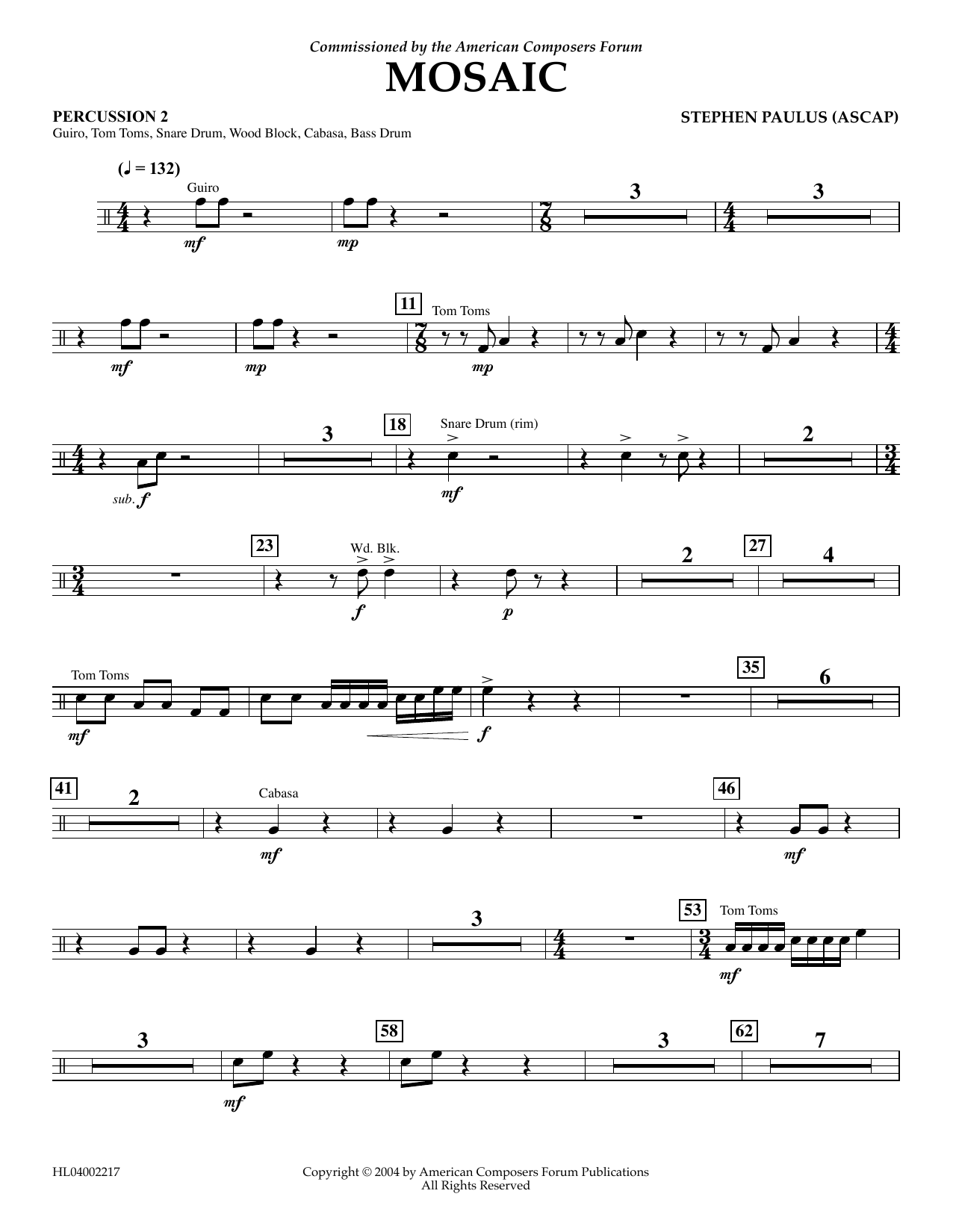 Produktgalerie: Seite 1 von 1 Mosaic - Percussion 2, Stephen Paulus, Ensemble
