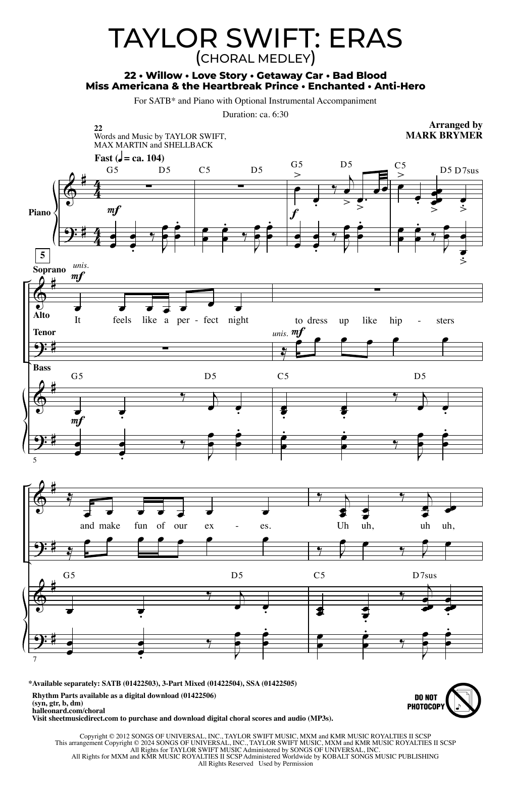 Produktbild zu: Taylor Swift: Eras (Choral Medley) (arr. Mark Brymer)