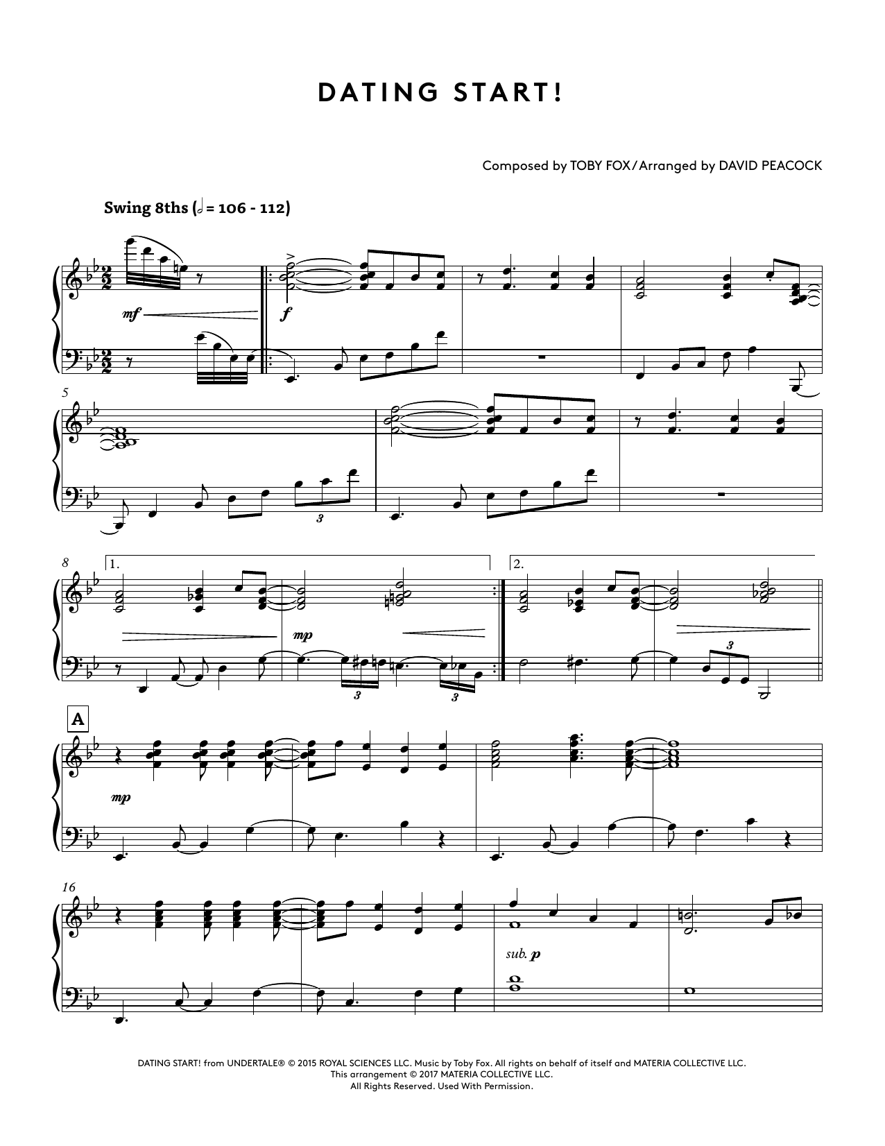 Product gallery: Page 1 of 1 Dating Start! (from Undertale Piano Collections 2) (arr. David Peacock), 