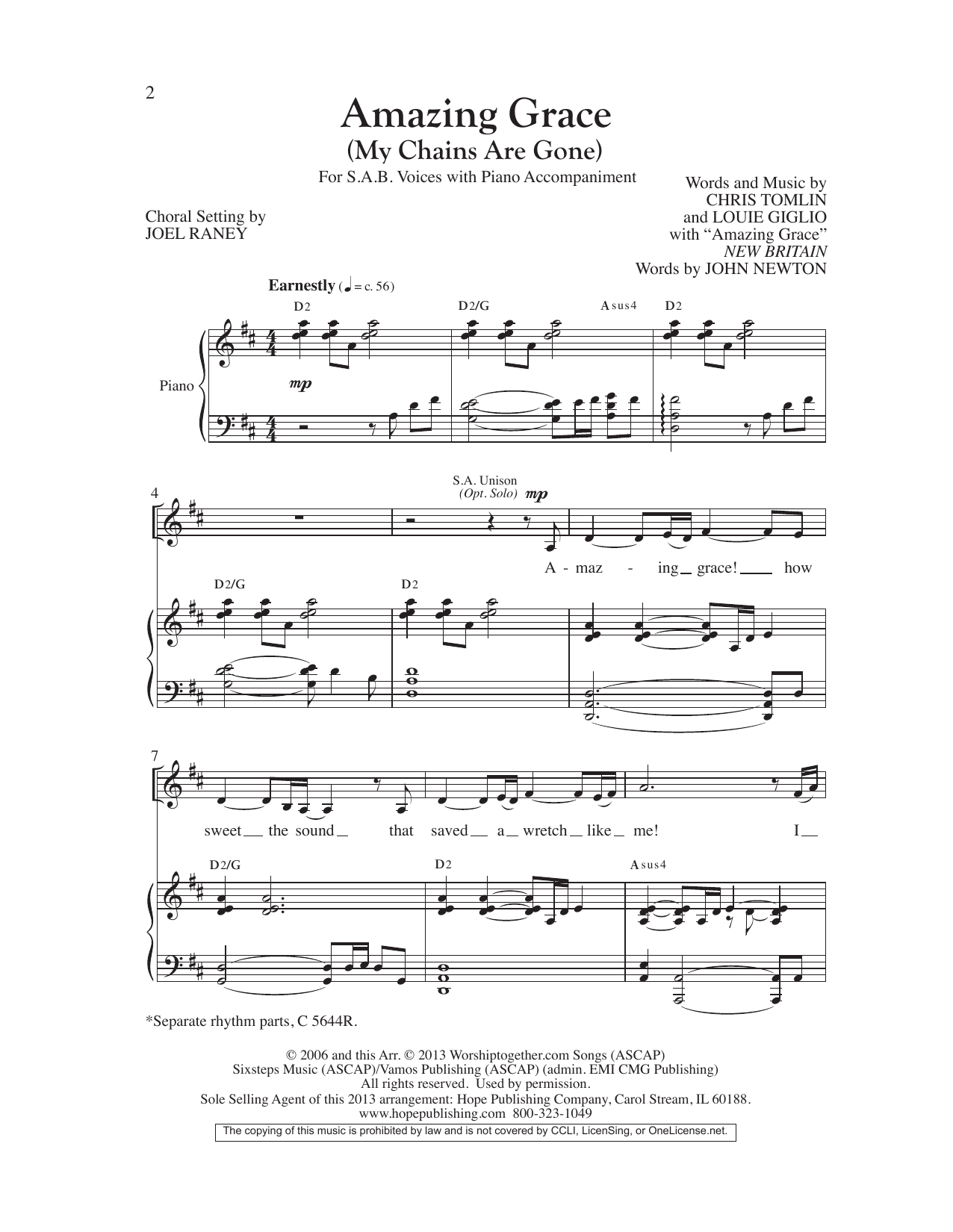 Produktbild zu: Amazing Grace (My Chains Are Gone) (arr. Joel Raney)