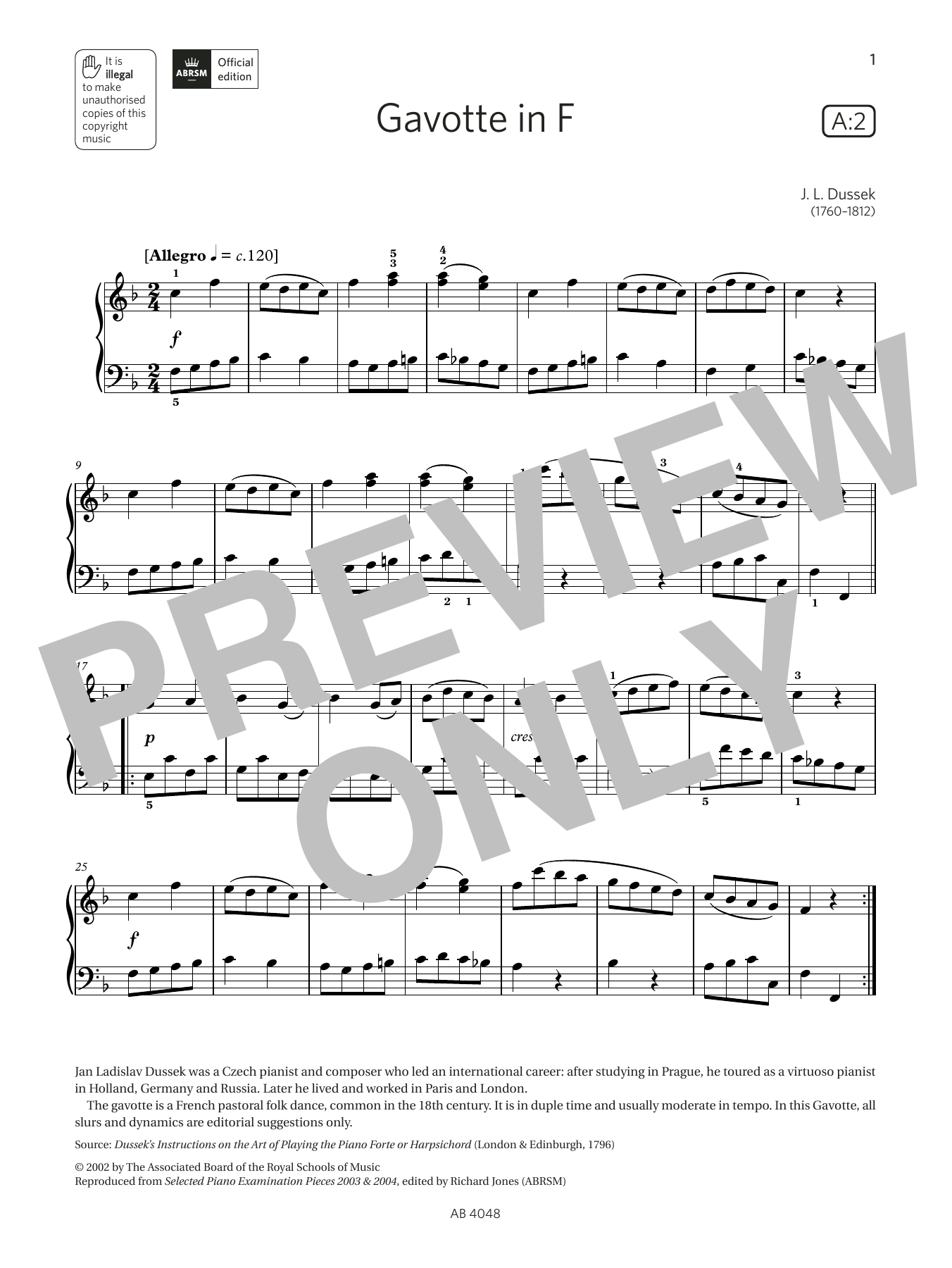 Product picture to: Gavotte in F (Grade 2, list A2, from the ABRSM Piano Syllabus 2023 & 2024)
