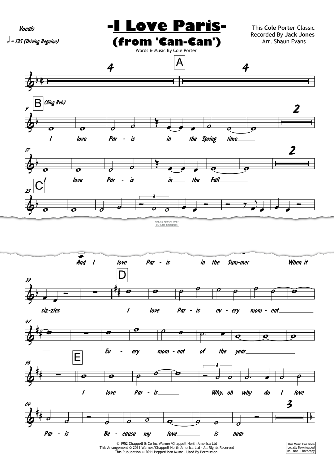 Product gallery: Page 1 of 1 I Love Paris (from "Can-Can"), Cole Porter