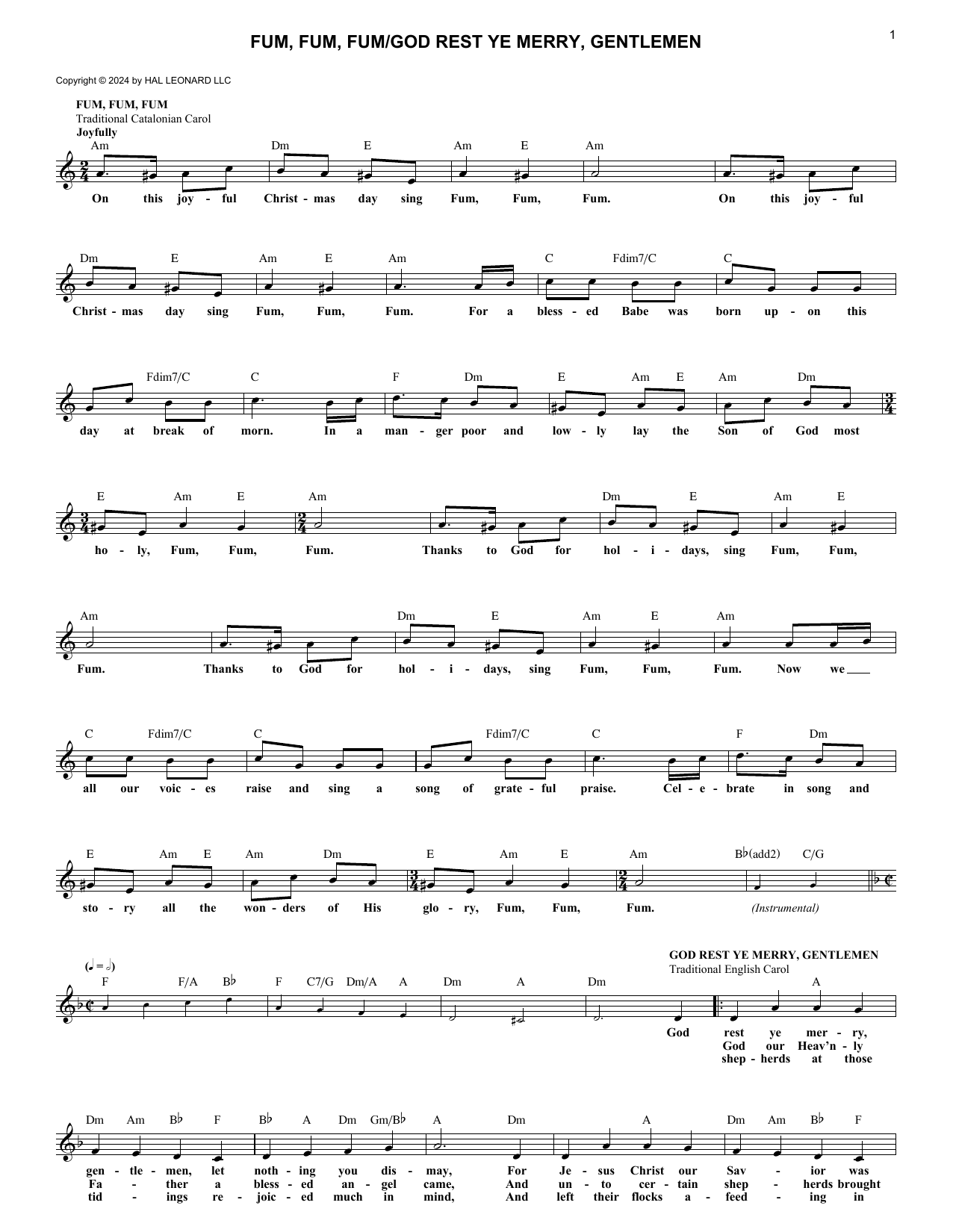 Produktgalerie: Seite 1 von 1 Fum, Fum, Fum/God Rest Ye Merry, Gentlemen Christmas Medley, Various, Melodieinstrument