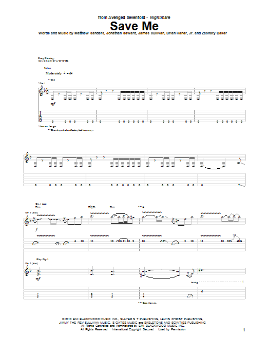 Produktgalerie: Seite 1 von 1 Save Me, Avenged Sevenfold, Gitarre