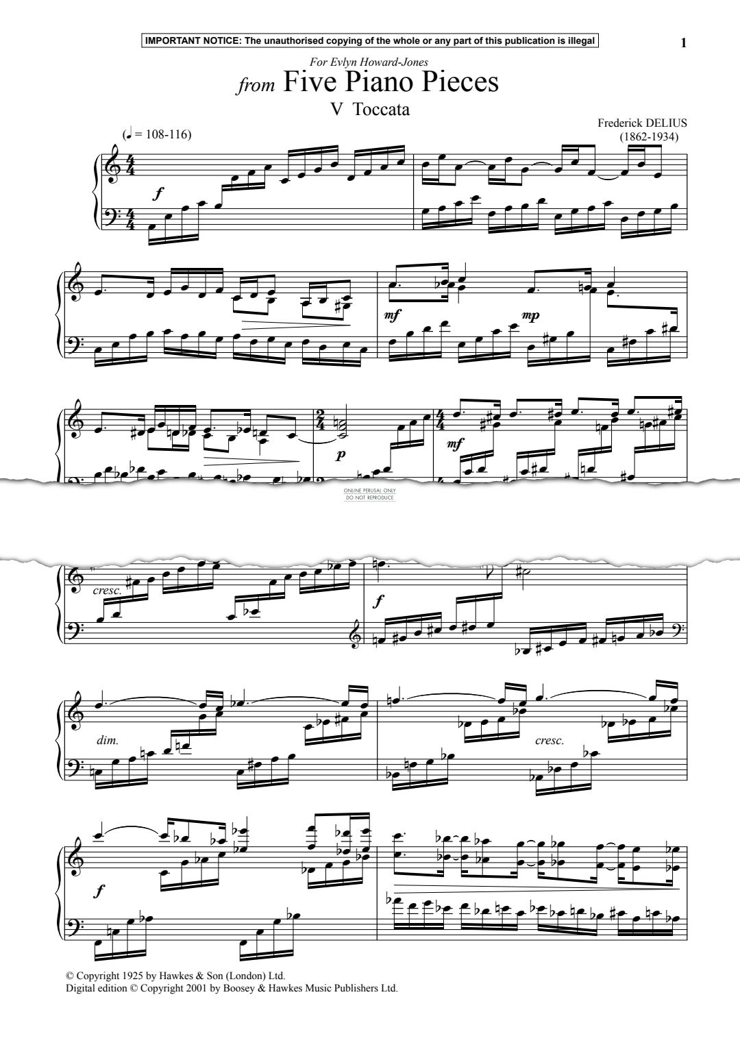 Produktgalerie: Seite 1 von 1 Toccata from Five Piano Pieces, Frederick Delius, Klavier