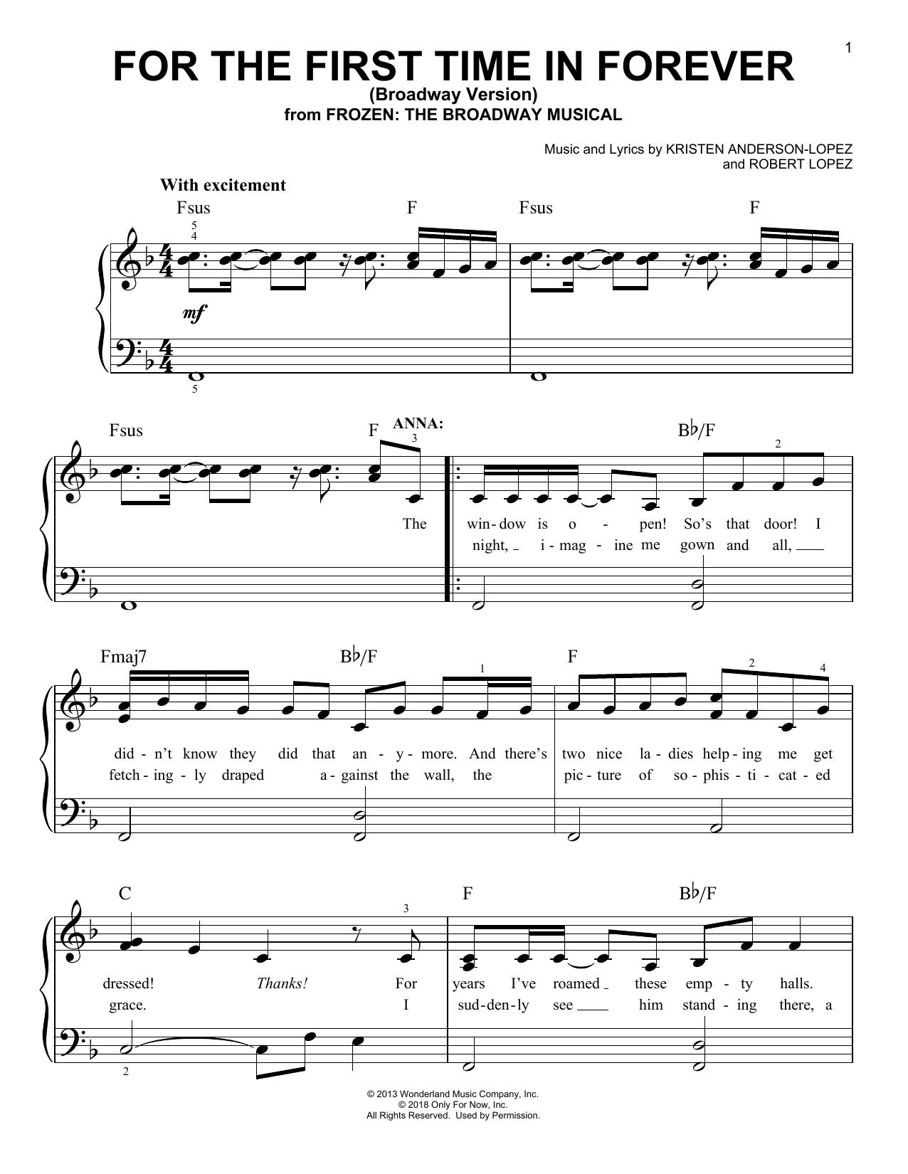 Produktbild zu: For The First Time In Forever (from Frozen: The Broadway Musical)