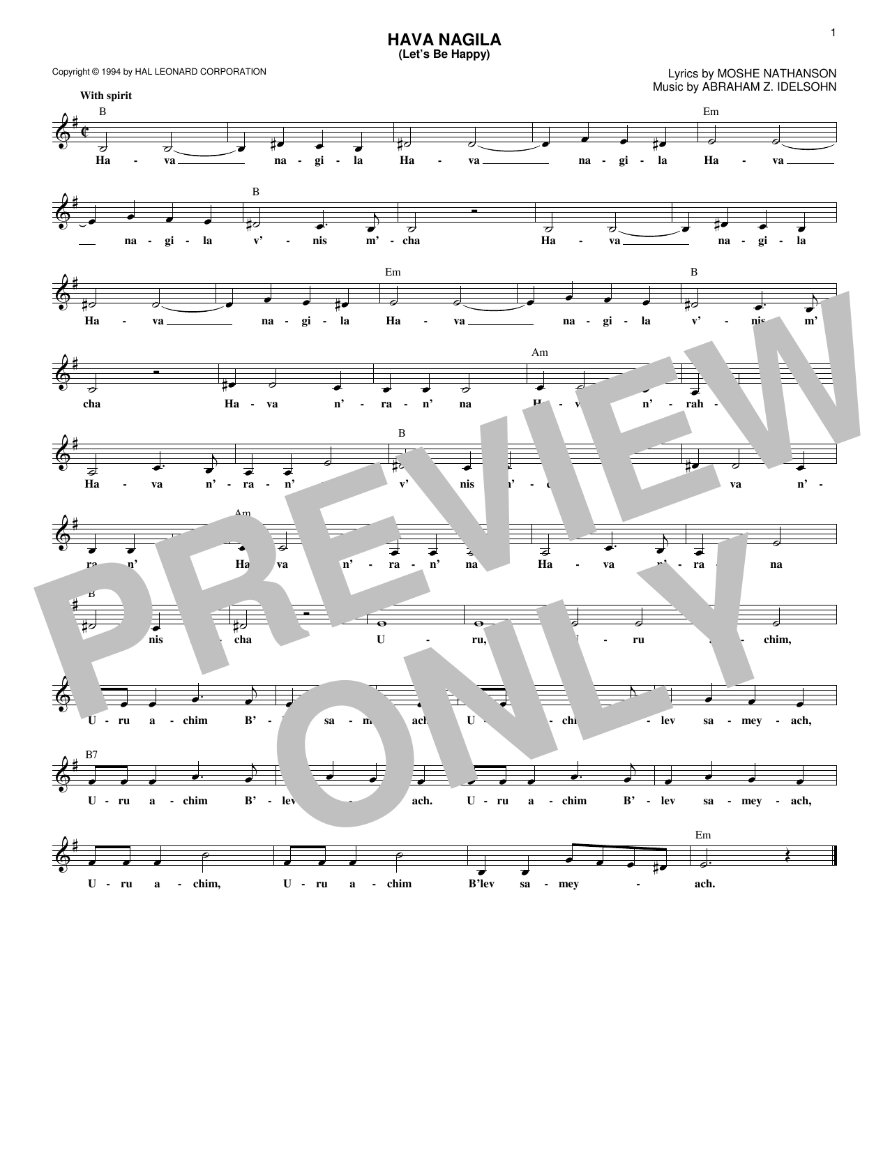 Product gallery: Page 1 of 1 Hava Nagila (Let's Be Happy), Abraham Z. Idelsohn