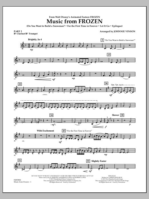 Produktbild zu:  Music from "Frozen" - Pt.2 - Bb Clarinet/Bb Trumpet - Johnnie Vinson