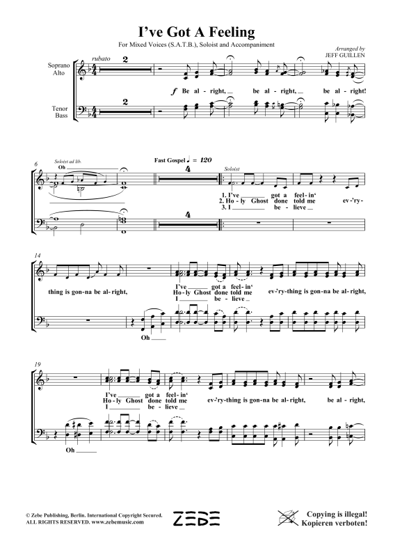Produktgalerie: Seite 1 von 9 I´ve Got a Feeling, , Gemischter Chor SAB, Sopran Solo und Klavier