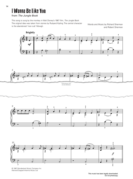 Produktgalerie: Seite 1 von 1 I Wanna Be Like You (from 'The Jungle Book'), Richard M. Sherman, Klavier