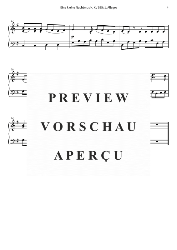 Produktgalerie: Seite 6 von 6 Eine kleine Nachtmusik - leicht spielbare Klavierfassung in G-Dur, , Klavier Solo
