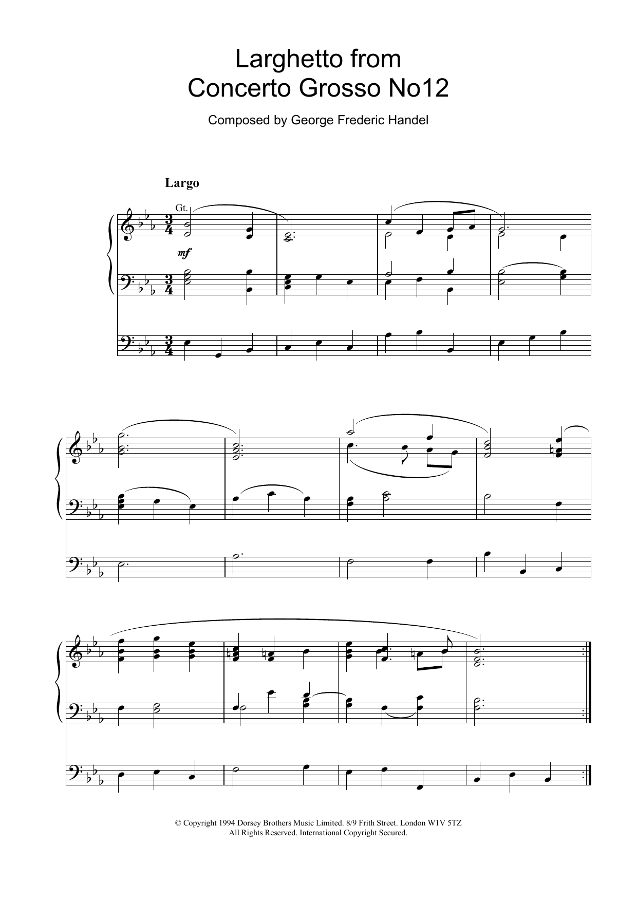 Product gallery: Page 1 of 1 Larghetto from Concerto Grosso No.12, George Frideric Handel