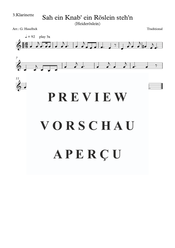 Produktgalerie: Seite 5 von 6 Sah ein Knab' ein Röslein steh'n (Heideröslein), , Klarinettenquartett