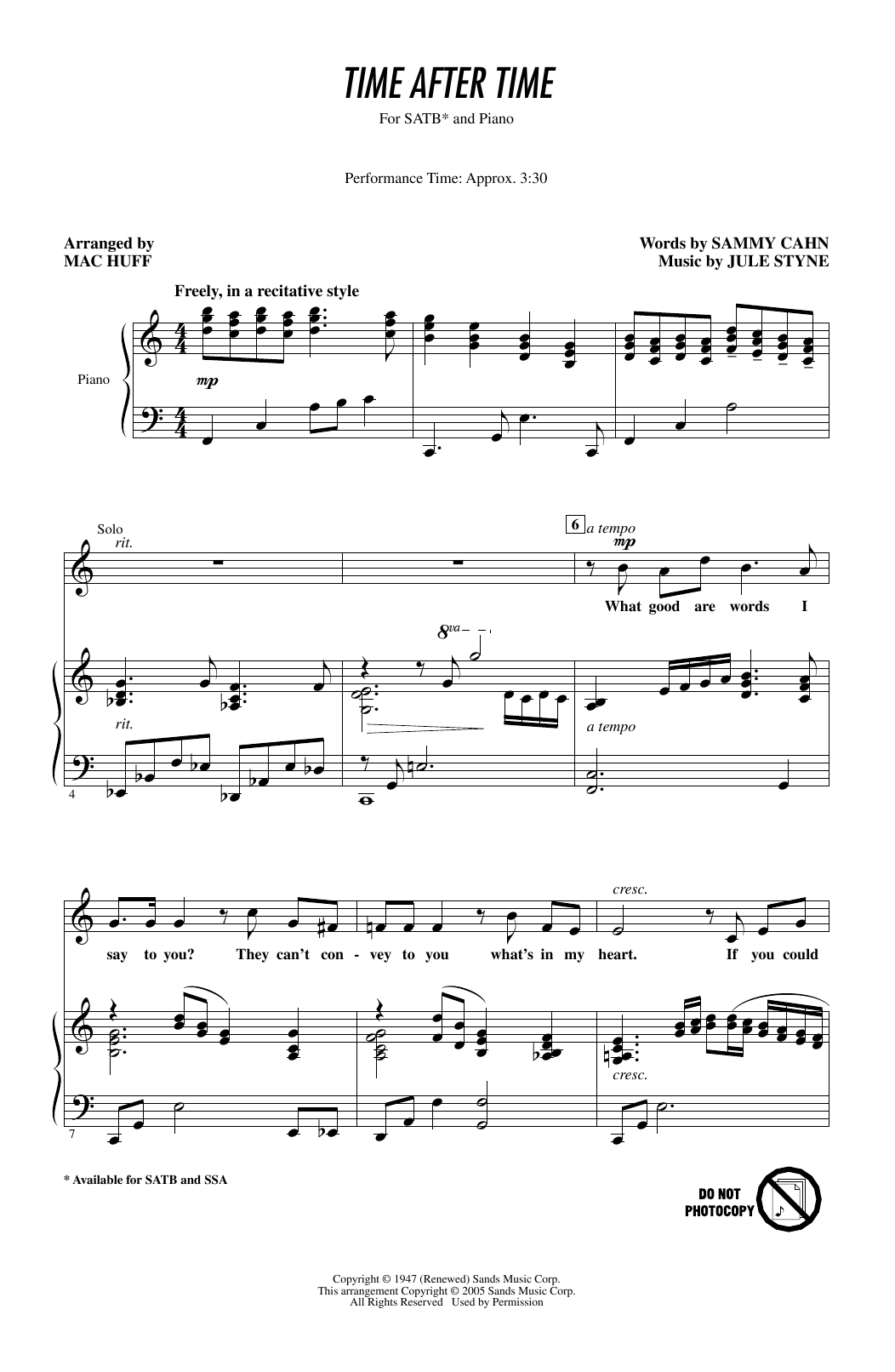 Product picture to: Time After Time (arr. Mac Huff)