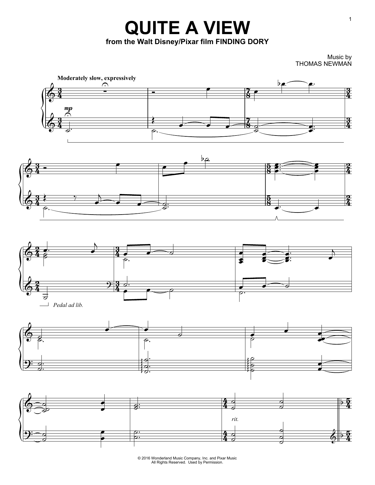 Product gallery: Page 1 of 1 Quite A View (from Finding Dory), Thomas Newman
