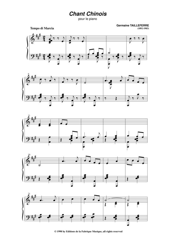 Product picture to: Chant Chinois Germaine Tailleferre