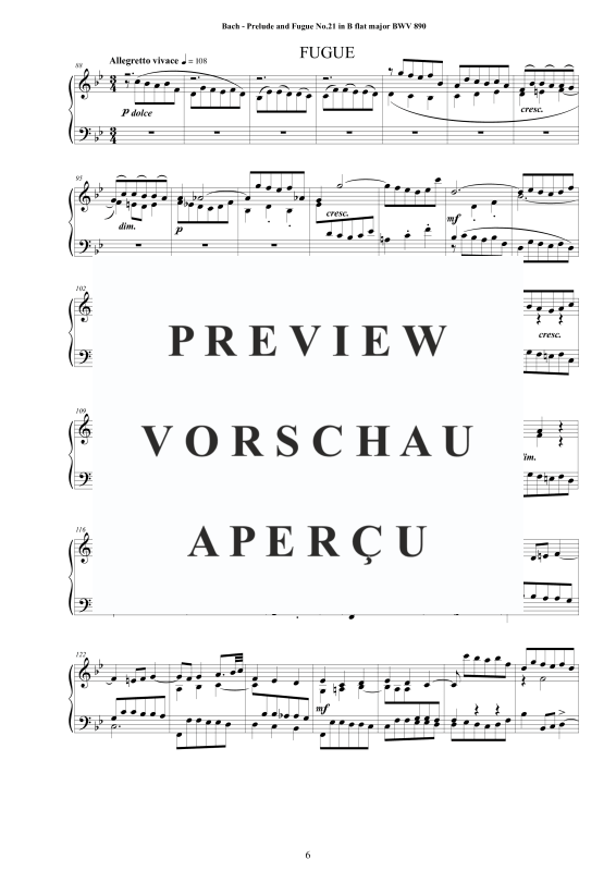 Product gallery: Page 7 of 9 Prelude and Fugue No. 21 in B flat major BWV 890, , Solo Piano