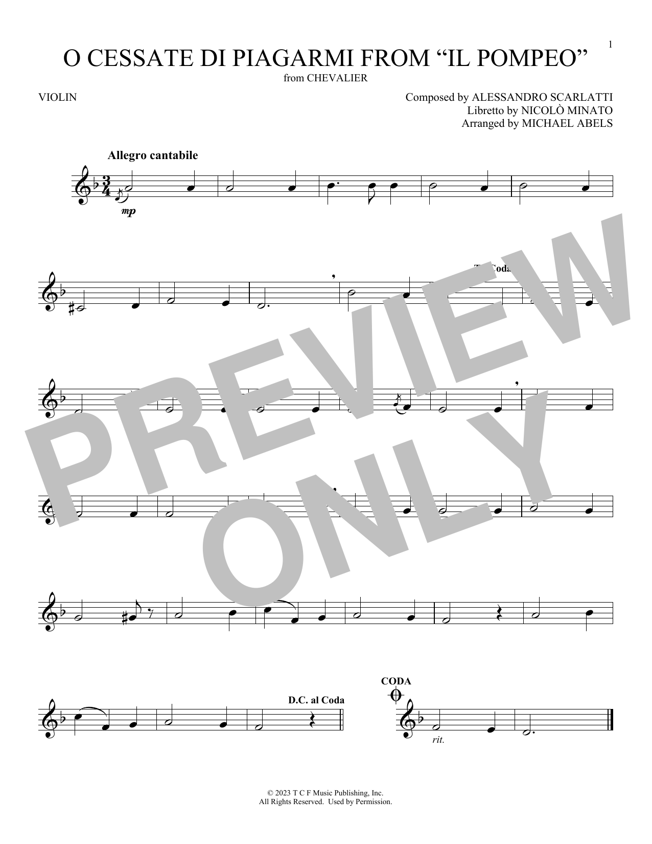 Produktbild zu:  O Cessate Di Piagarmi From "Il Pompeo" (from Chevalier) - Alessandro Scarlatti