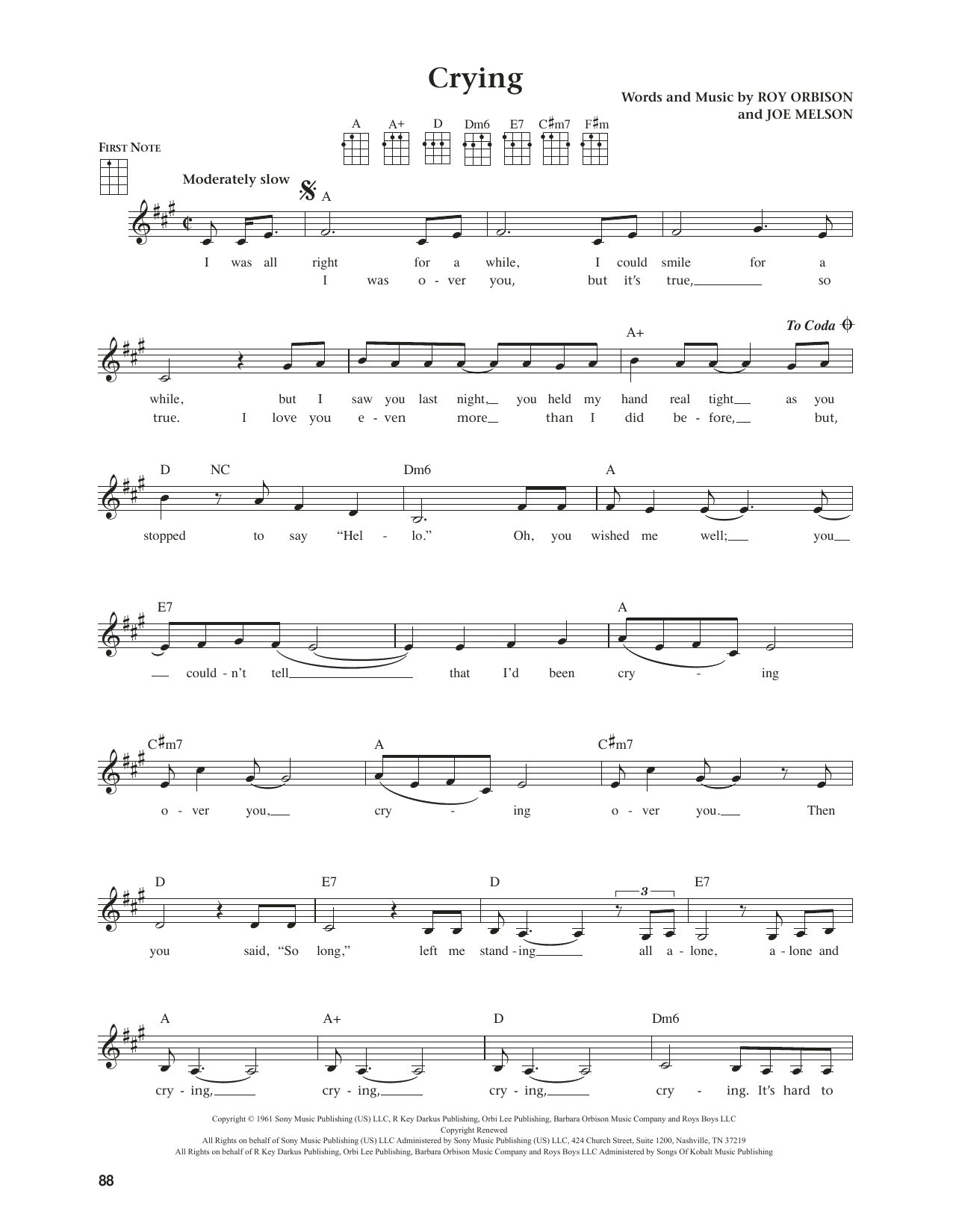 Produktgalerie: Seite 1 von 1 Crying (from The Daily Ukulele) (arr. Jim Beloff), Roy Orbison, Ukulele