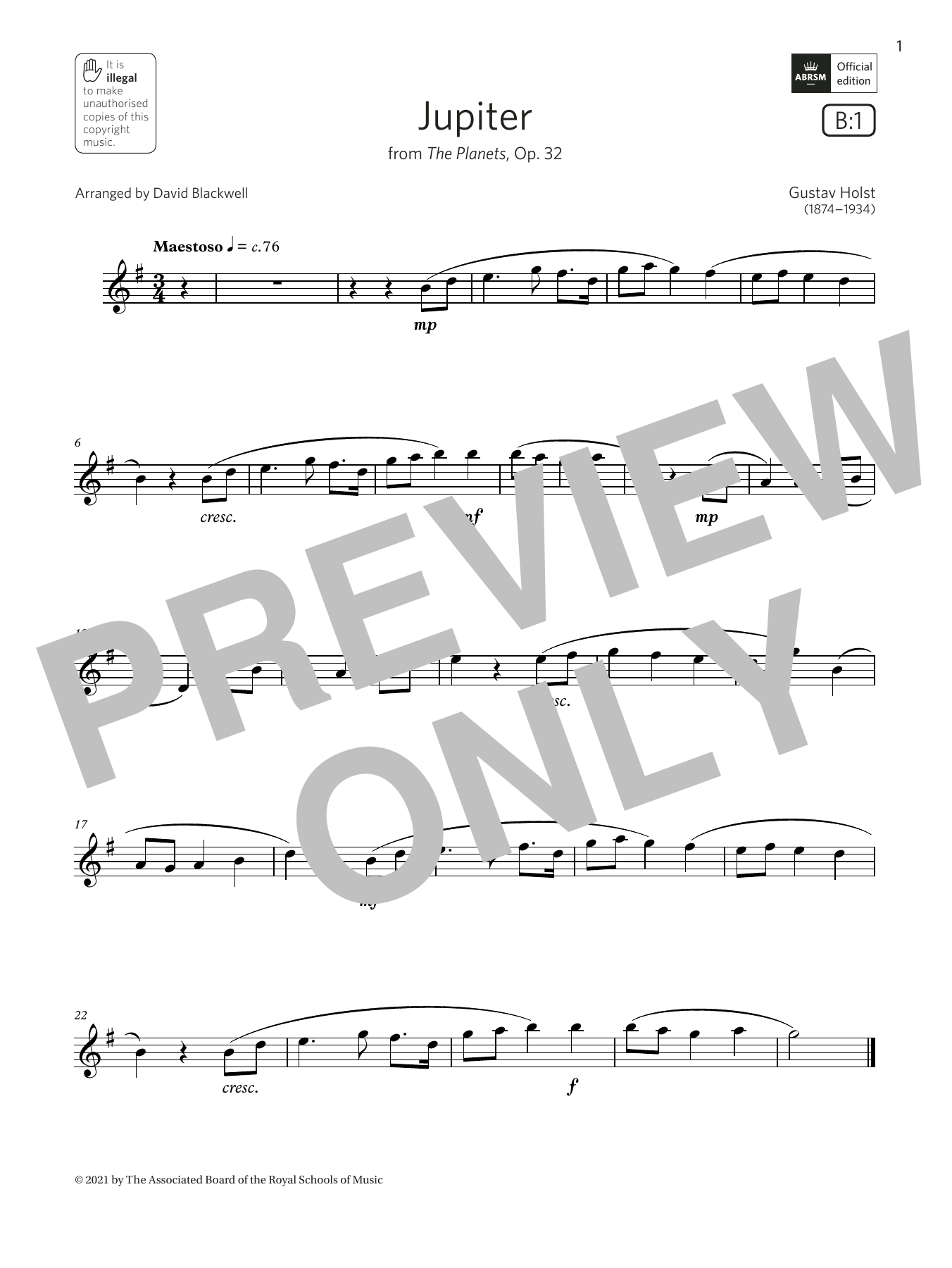 Product gallery: Page 1 of 1 Jupiter (from The Planets, Op. 32)  (Grade 2 List B1 from the ABRSM Saxophone syllabus from 2022), Gustav Holst
