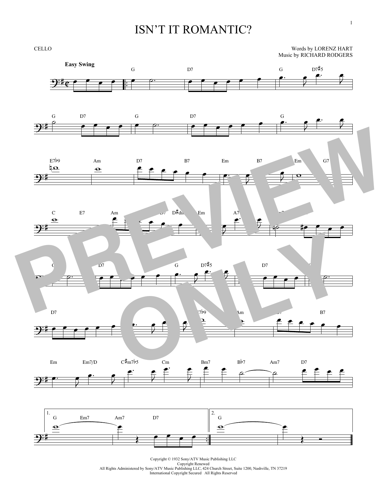 Produktgalerie: Seite 1 von 1 Isn't It Romantic?, Rodgers & Hart, Violoncello