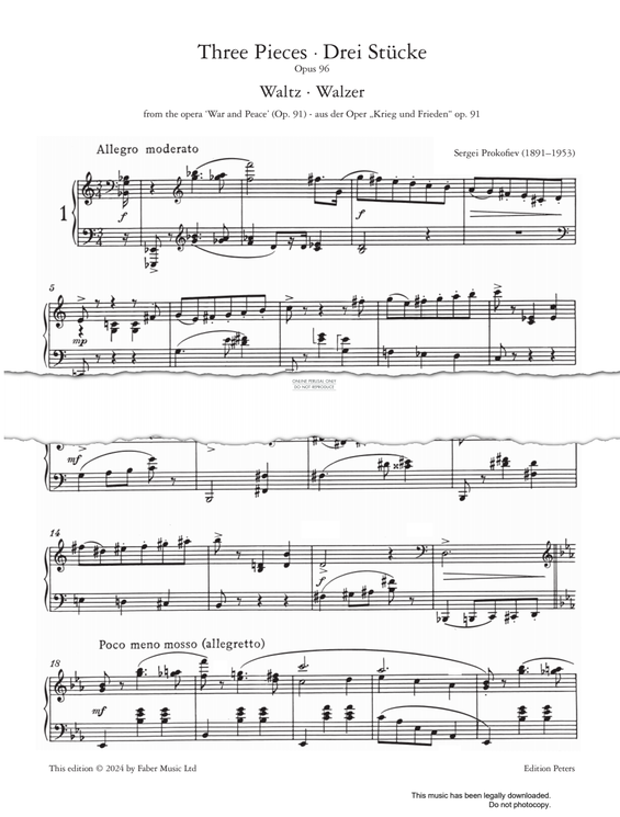 Produktgalerie: Seite 1 von 1 Waltz (from the opera 'War and Peace'), Sergei Prokofiev, Klavier